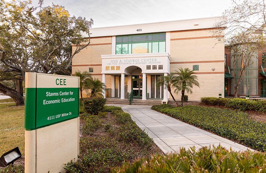 The Stavros Center for Economic Education building and sign